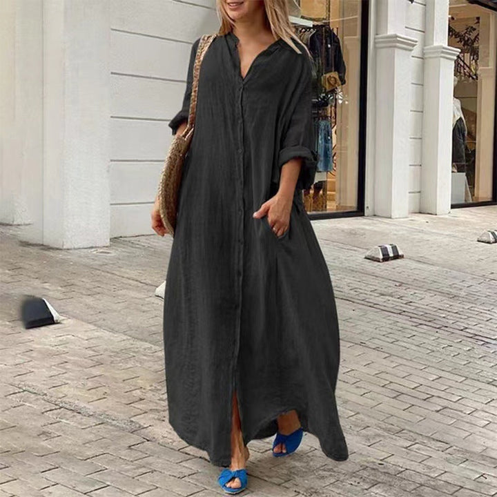 Drune | Einreiher Baumwoll-Leinen Plus Size Langkleid
