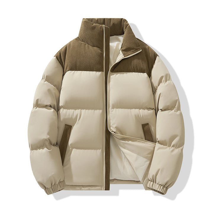 Herren wattierter Pufferblouson mit Cord-Schulterpaneel und hohem Stehkragen Drune