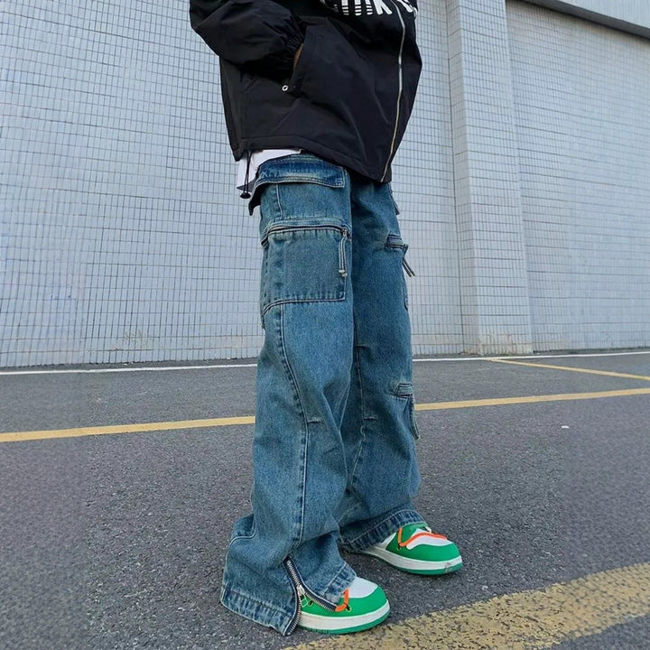 Herren Modische Cargo-Jeans mit Reißverschlüssen Drune