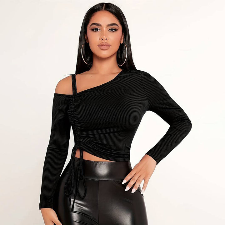 Damen modisches Crop-Top mit asymmetrischem Schnitt und raffinierten Rüschendetails Drune