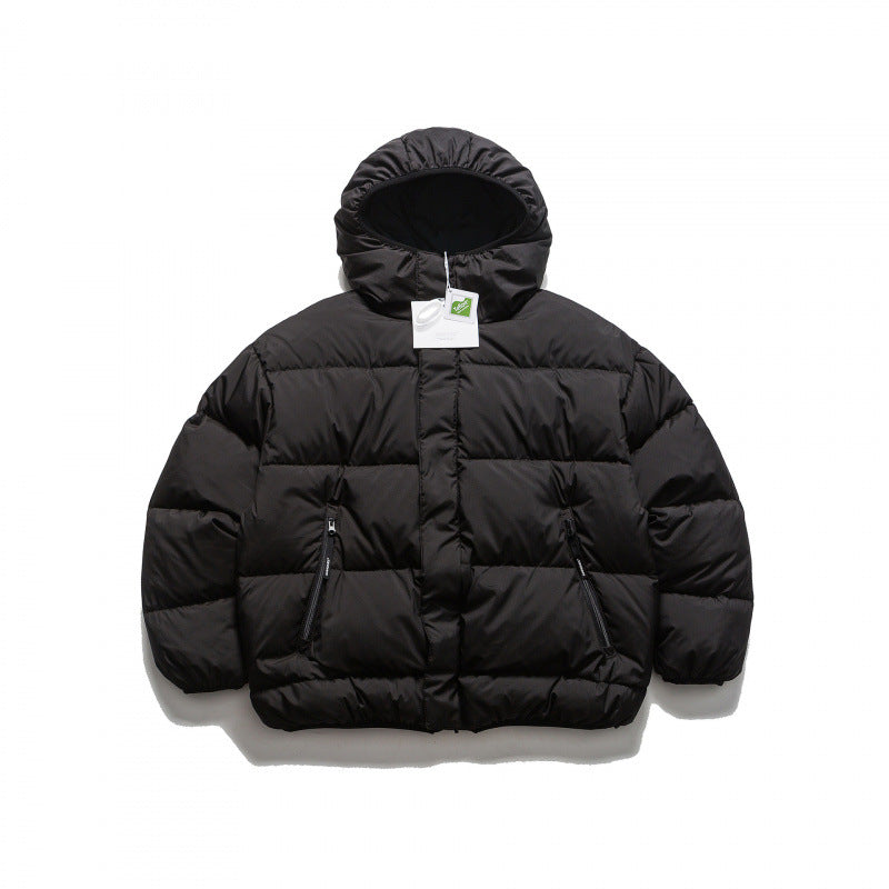 Unisex Kurze Boxy‑Pufferjacke mit voluminöser Kapuze, verdeckter Frontblende und Reißverschlusstaschen Drune