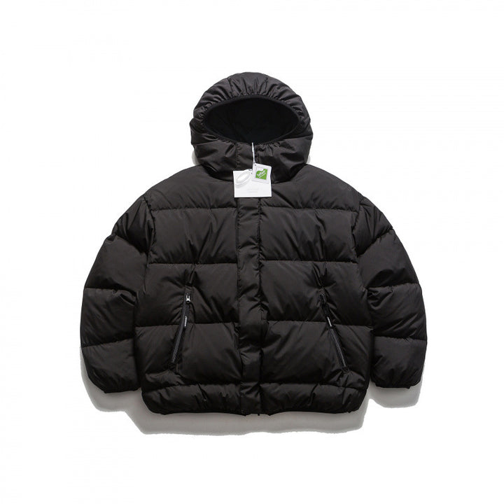 Unisex Kurze Boxy‑Pufferjacke mit voluminöser Kapuze, verdeckter Frontblende und Reißverschlusstaschen Drune