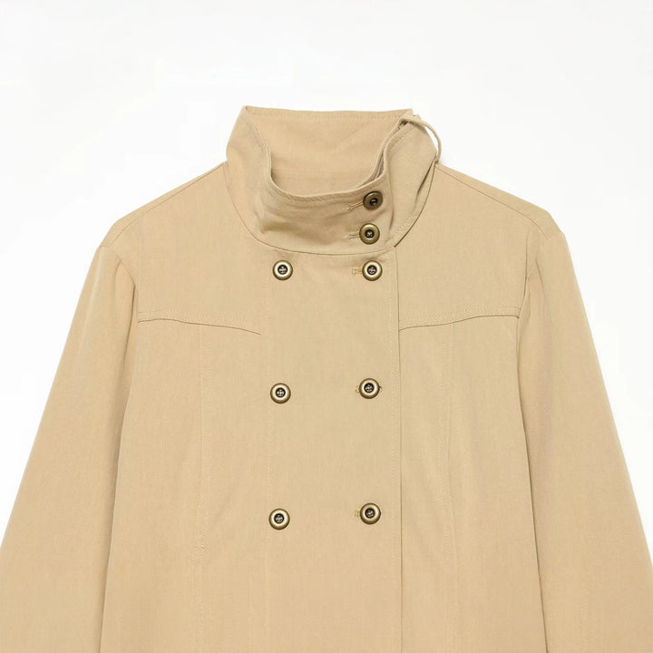 Damen Kurzgeschnittene doppeltreihige Utility-Jacke mit hohem Stehkragen Drune