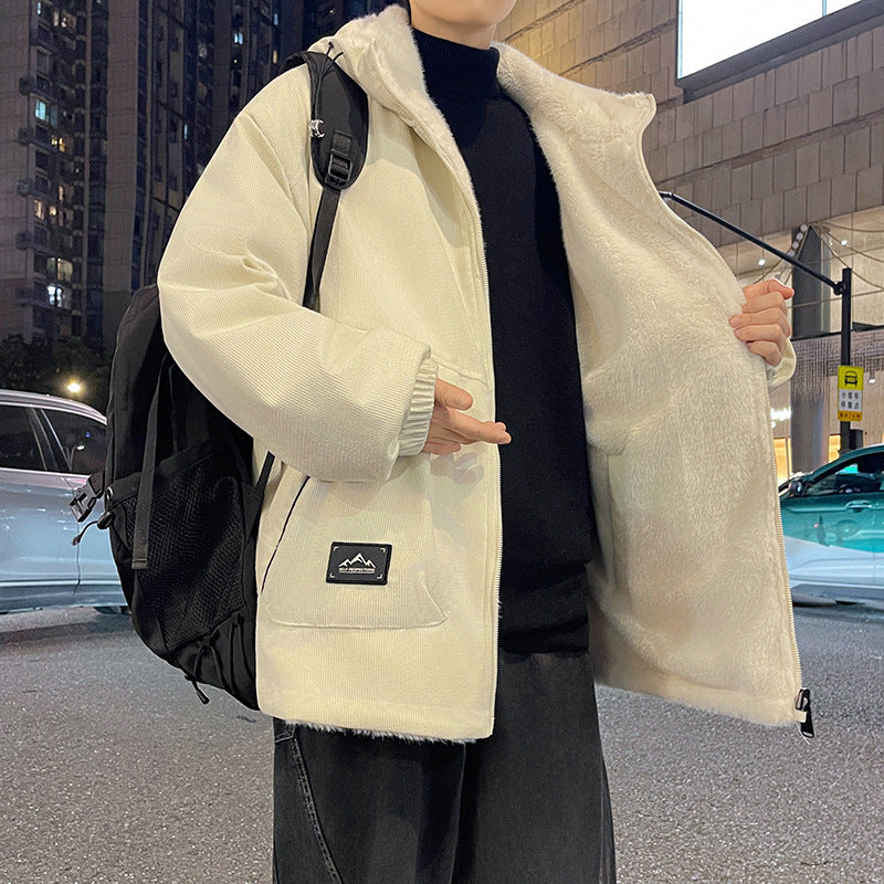 Herren Oversize Kapuzenjacke mit Teddyfutter, Zwei-Wege-Reißverschluss und Utility-Taschen Drune