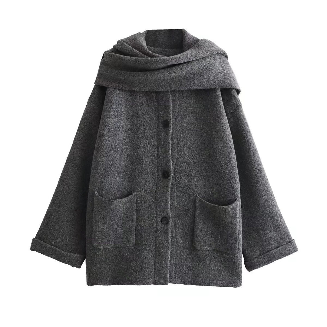 Damen elegante Oversize-Jacke aus warmer Wolle mit Taschen Drune