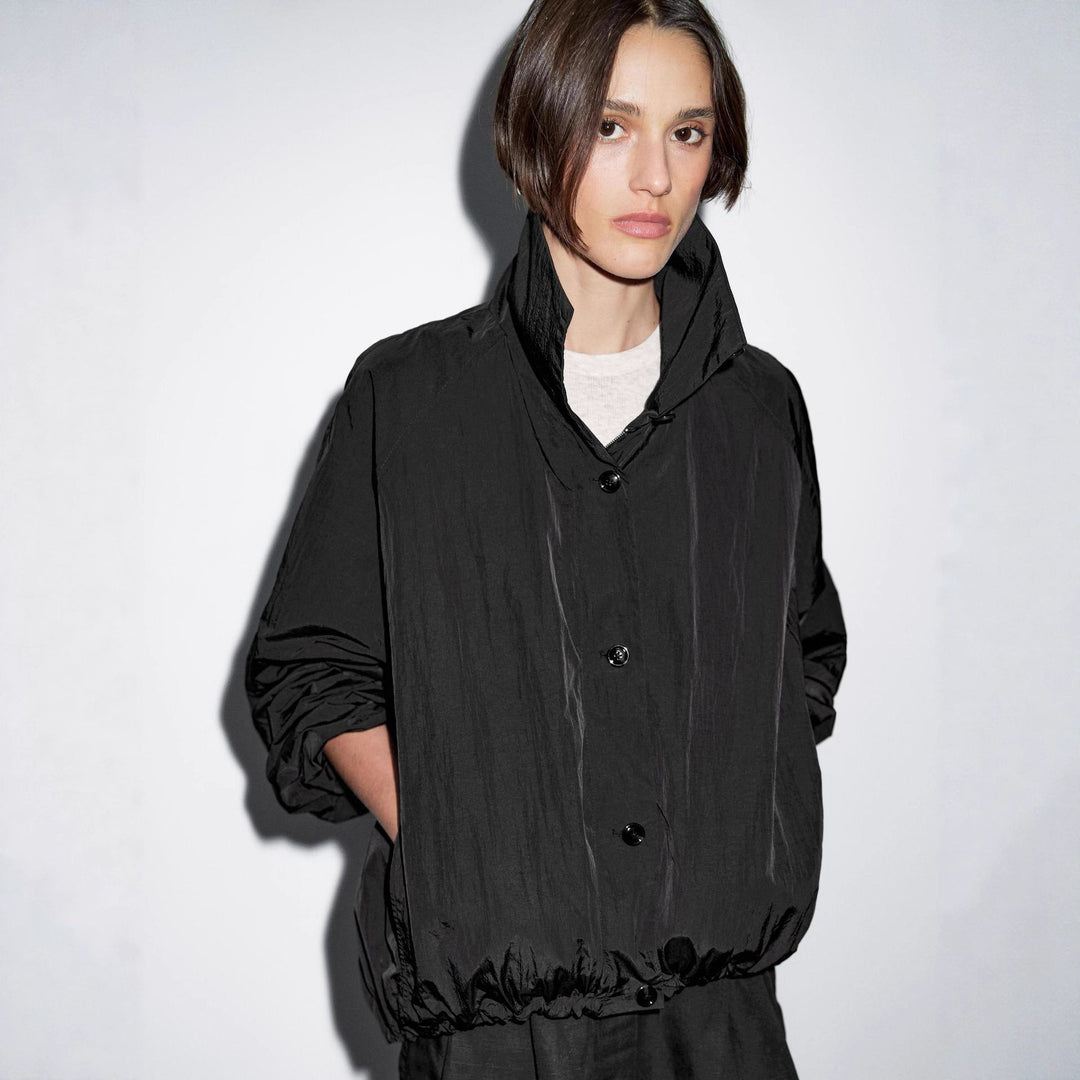 Damen Modische Kurzjacke mit hohem Kragen und elastischem Bund Drune