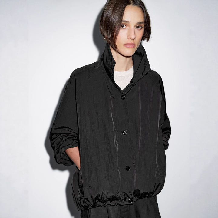 Damen Modische Kurzjacke mit hohem Kragen und elastischem Bund Drune