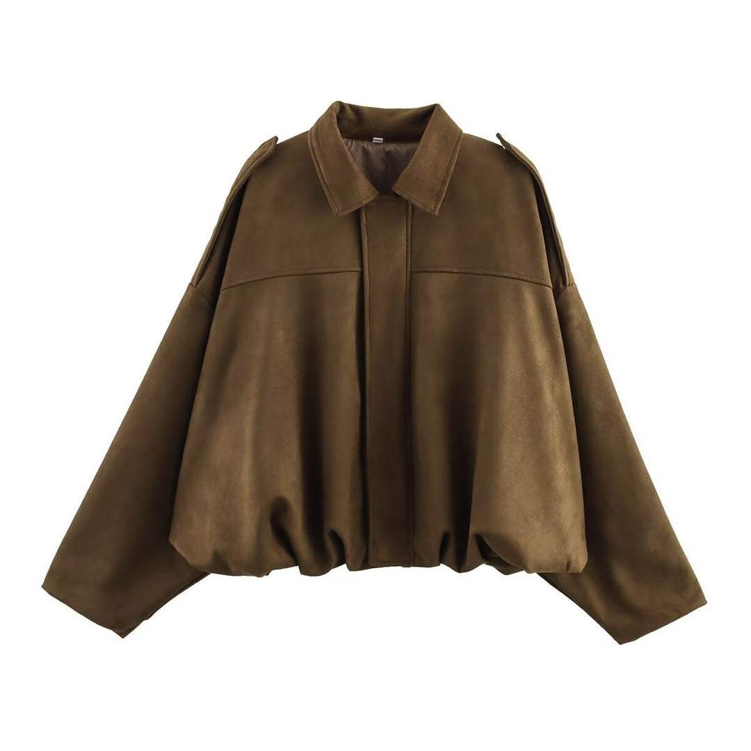 Damen nan Oversize-Kurzjacke mit Ballon-Saum, Schulterpatten und verdeckter Frontleiste Drune