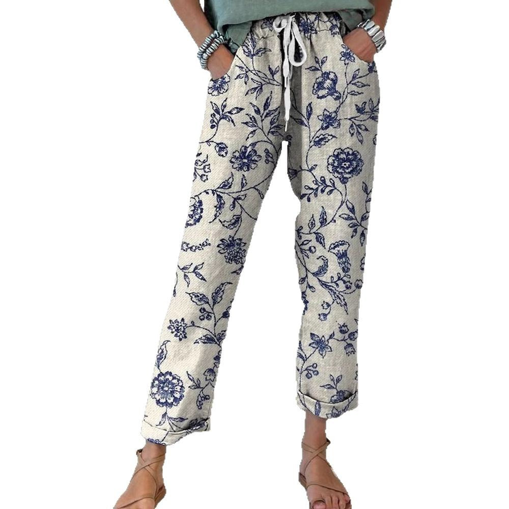Damen Blütenbedruckte Chinohose Drune
