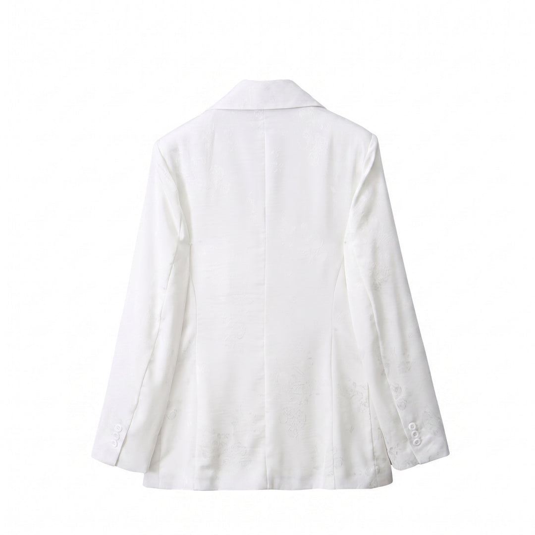 Damen Doppelreihiger Blazer mit floralem Jacquard und Schalkragen Drune