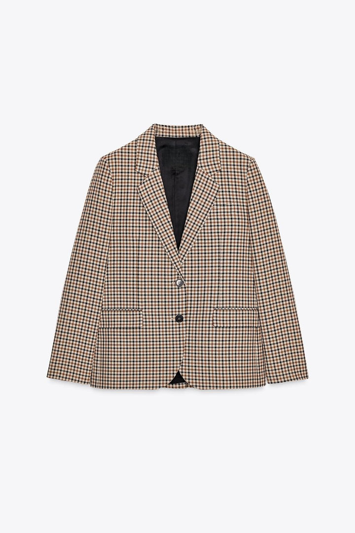 Damen Karo-Sakko im modernen Tailoring mit Reverskragen, zwei-Knopf-Verschluss und gefütterten Pattentaschen Drune