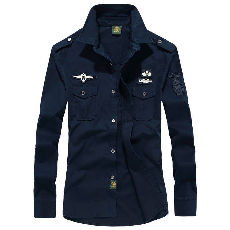 Herren nan Fieldshirt im Vintage-Militärstil mit aufgesetzten Brusttaschen und dekorativen Patches Drune