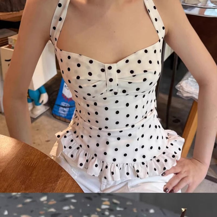 Damen Top mit niedlichem Punkte-Muster und verstellbaren Trägern Drune