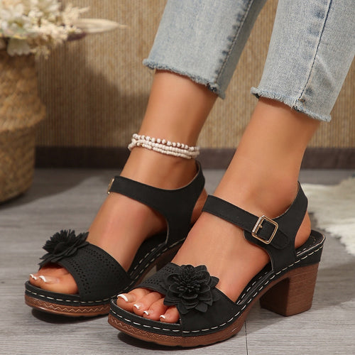 Damen Plateau-Sandalen mit floralen Akzenten und rutschfester Sohle Drune