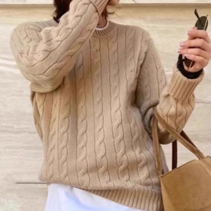 Damen Kastiger Kabelstrick‑Pullover mit Rundhals, extraweichem Wollmix und gerippten Bündchen Drune
