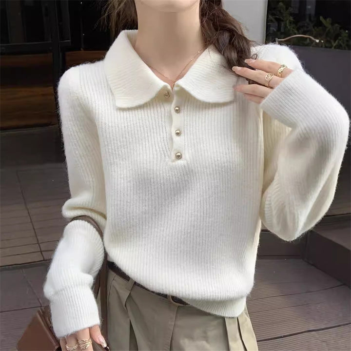 Damen Eleganter Polokragen Pullover aus weichem Strick Drune