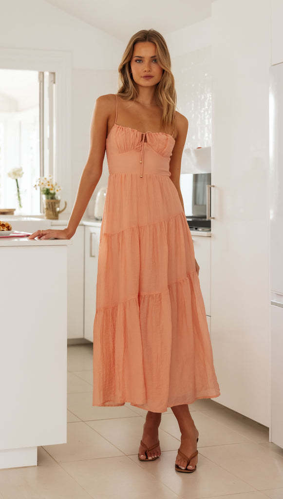 Damen Maxikleid mit verstellbaren Trägern und raffinierten Volants Drune