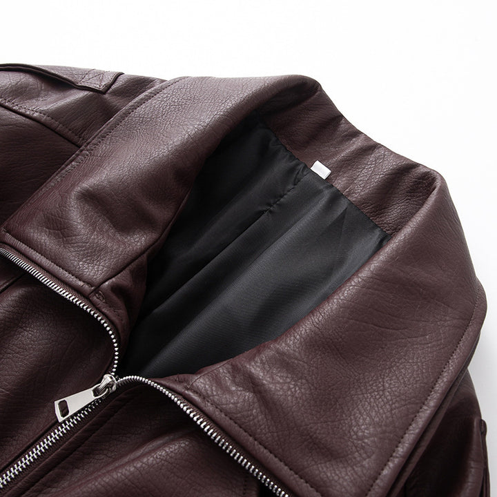 Damen nan oversized Biker-Blouson aus veganer Lederoptik mit asymmetrischem Reißverschluss, breitem Schalkragen und taillenbetonendem Gürtel Drune