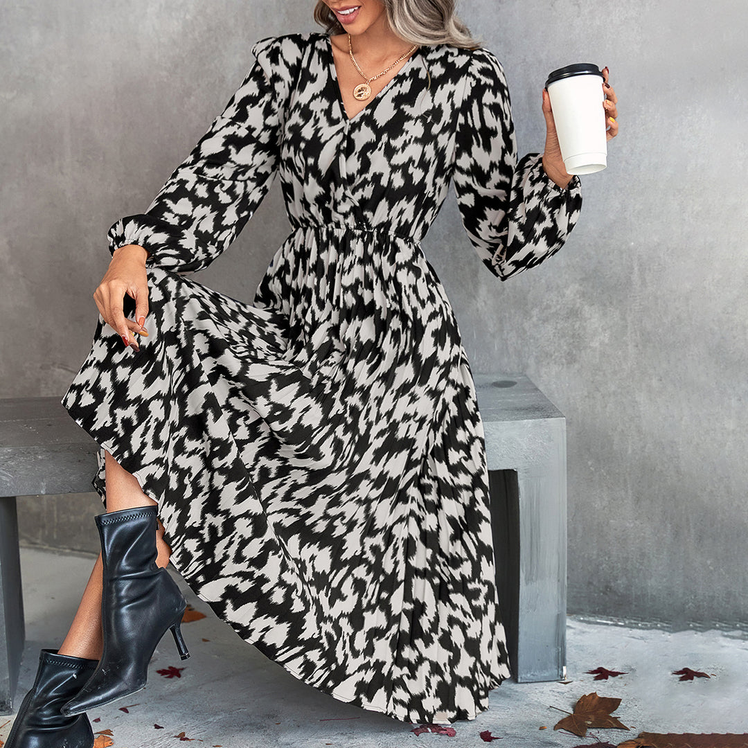 Damen Midi-Kleid mit elegantem V-Ausschnitt und voluminösen Ärmeln Drune