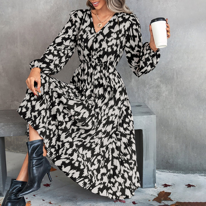 Damen Midi-Kleid mit elegantem V-Ausschnitt und voluminösen Ärmeln Drune