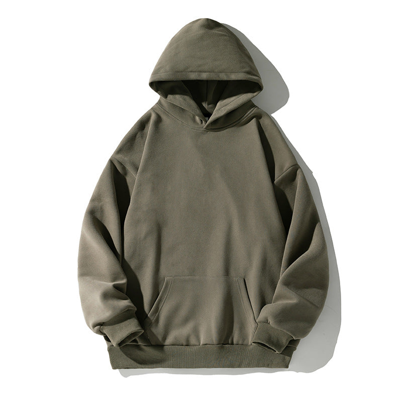 Unisex Kastenförmiger Kapuzenpullover mit minimalistischer Nahtführung, Kängurutasche und verlängertem Rückenteil Drune