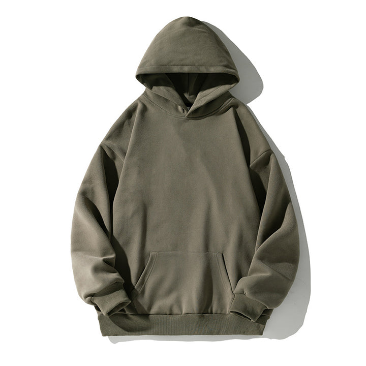 Unisex Kastenförmiger Kapuzenpullover mit minimalistischer Nahtführung, Kängurutasche und verlängertem Rückenteil Drune