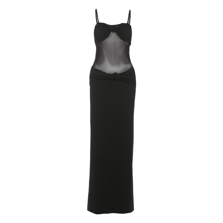 Damen Elegantes Maxikleid mit raffinierten Knotendetails und durchscheinendem Obermaterial Drune
