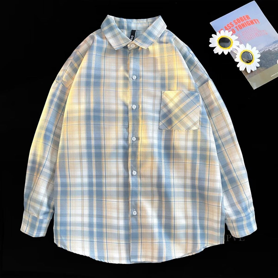 Herren Oversized Karo-Flanellhemd mit Brusttasche und Drop-Shoulder Drune