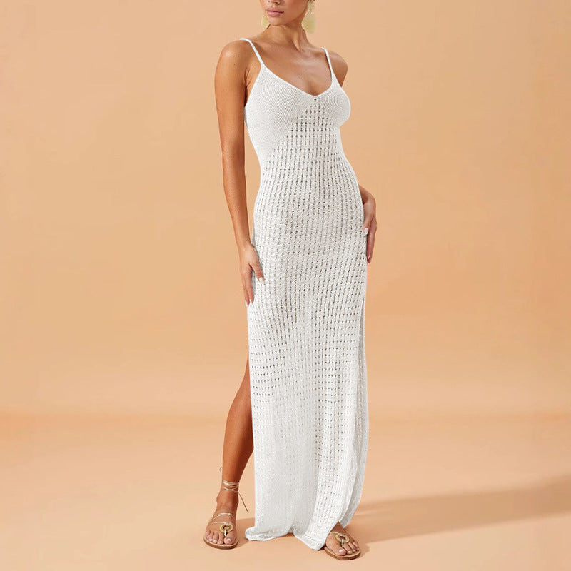 Damen Elegantes Maxikleid mit tiefem V-Ausschnitt und seitlichen Schlitzen Drune