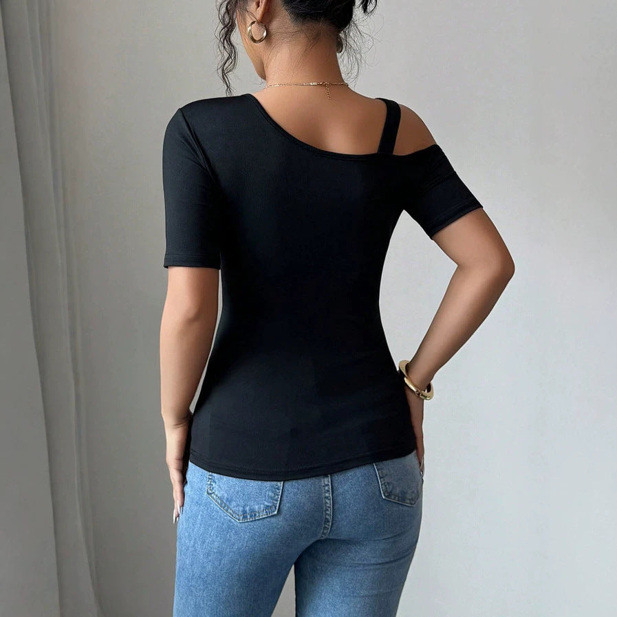 Damen eleganter Body mit asymmetrischem Ausschnitt und kurzärmeliger Gestaltung Drune