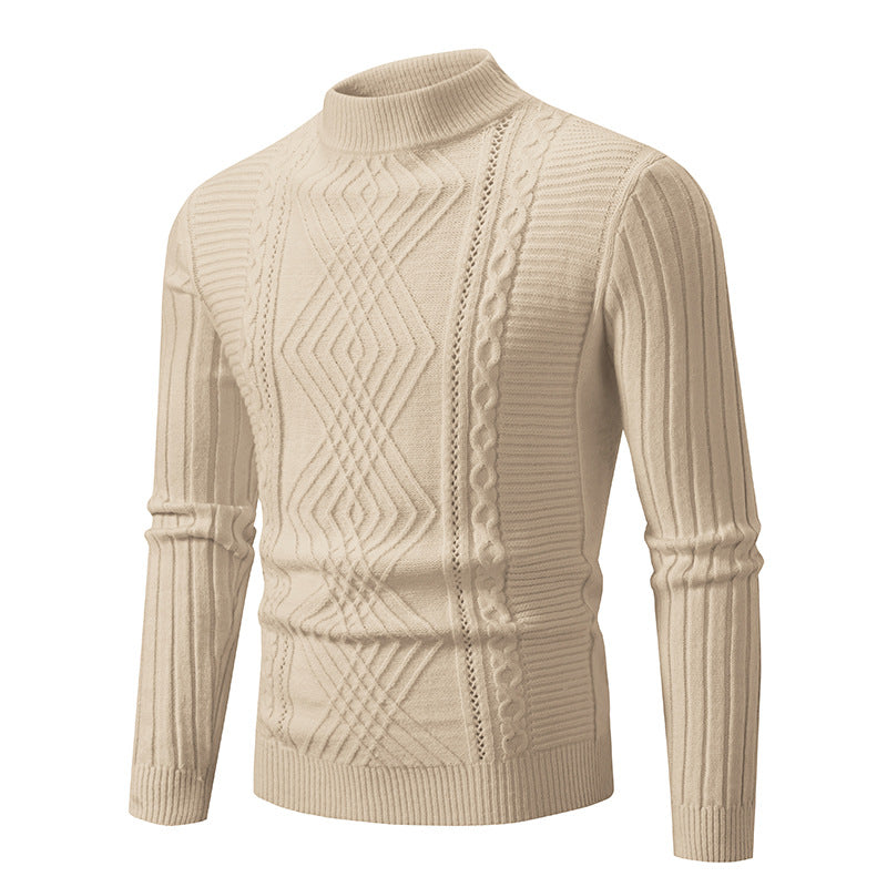 Herren eleganter Strickpullover mit modernem Zopfdesign und hohem Kragen Drune
