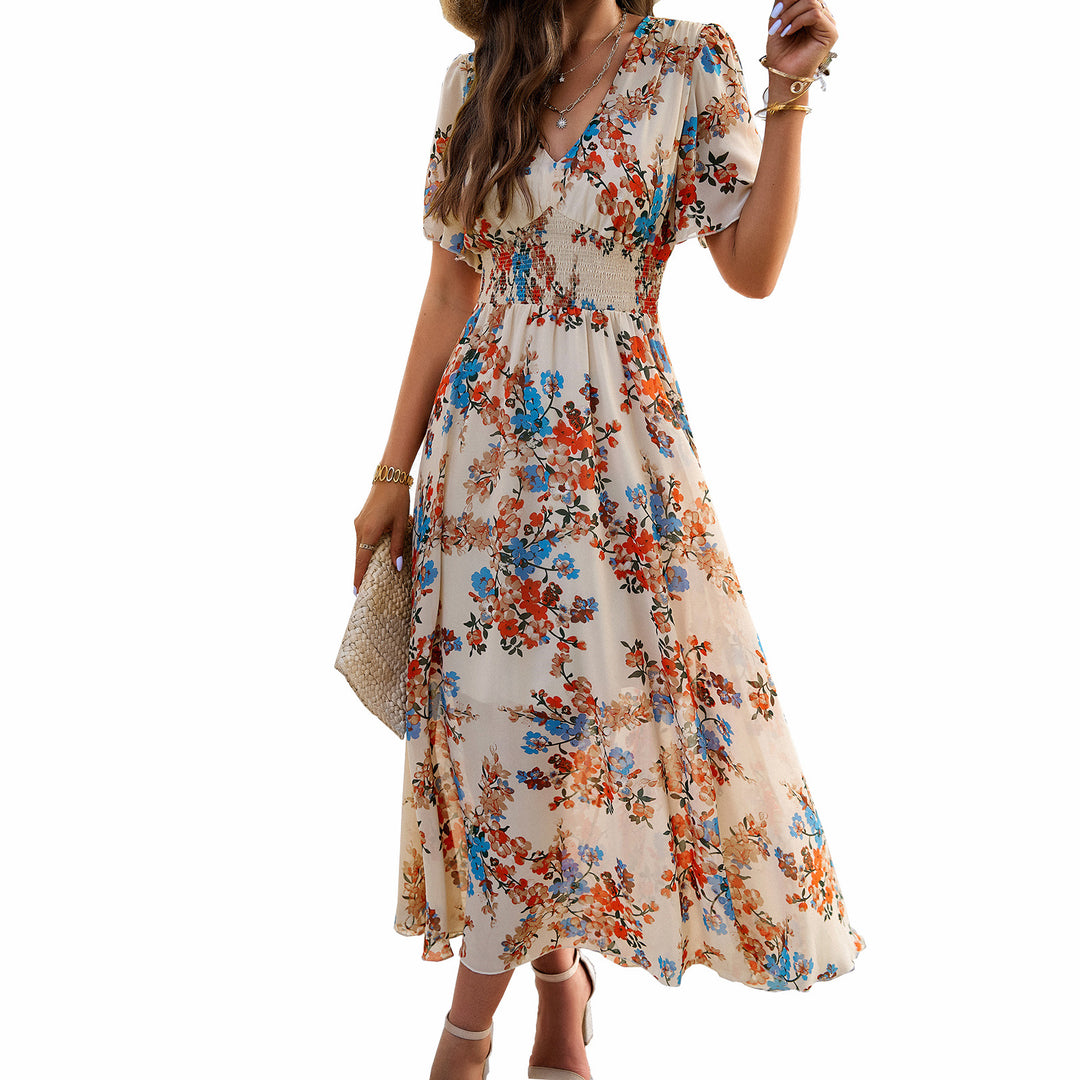 Damen Maxikleid mit schwingendem Rock und romantischem Blumenmuster Drune