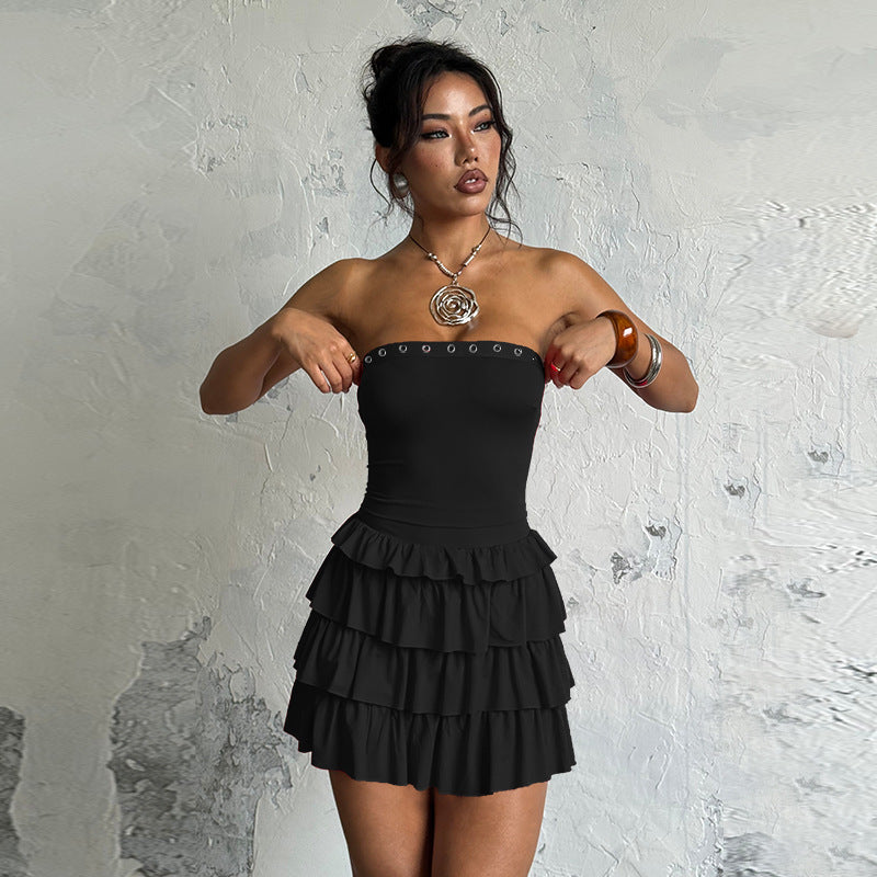 Damen Rüschensommerkleid mit schulterfreiem Design Drune