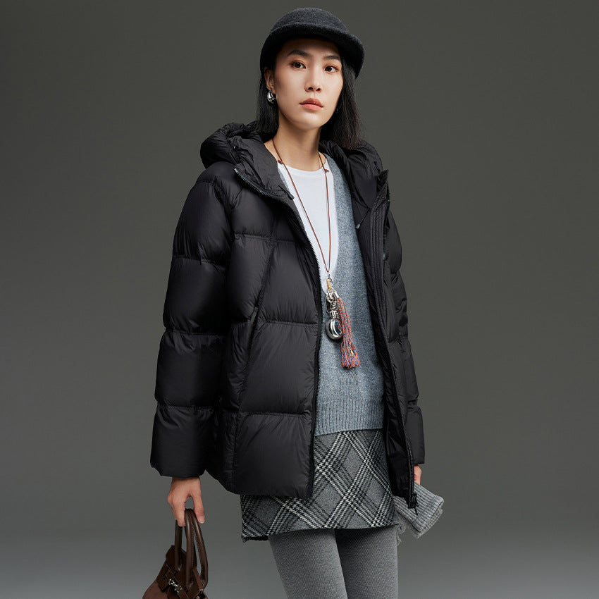 Damen Kurz geschnittene Boxy‑Steppjacke mit abnehmbarer Kapuze und Thermo‑Isolierung Drune