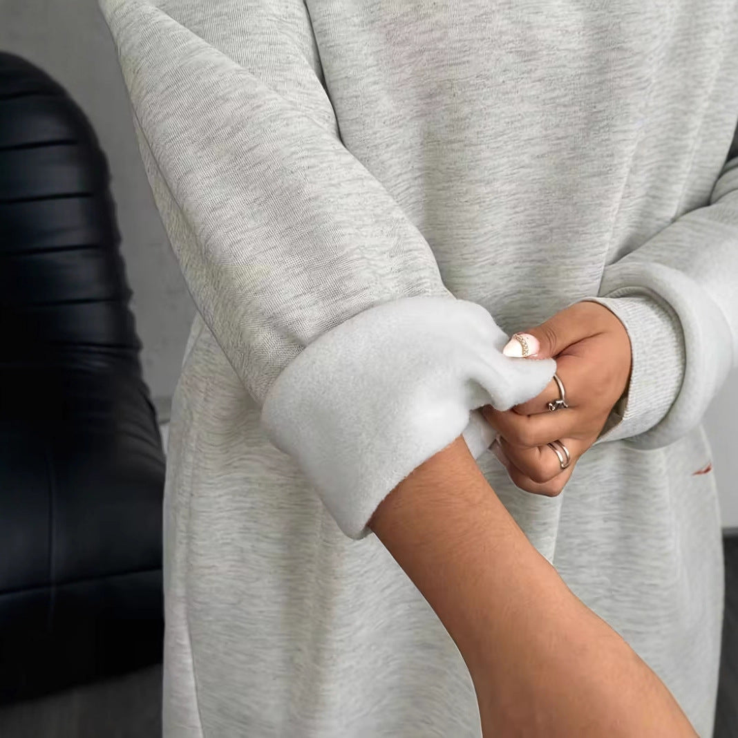 Damen Oversize-Sweatkleid Midilänge mit Seitenschlitzen und Rippbündchen Drune