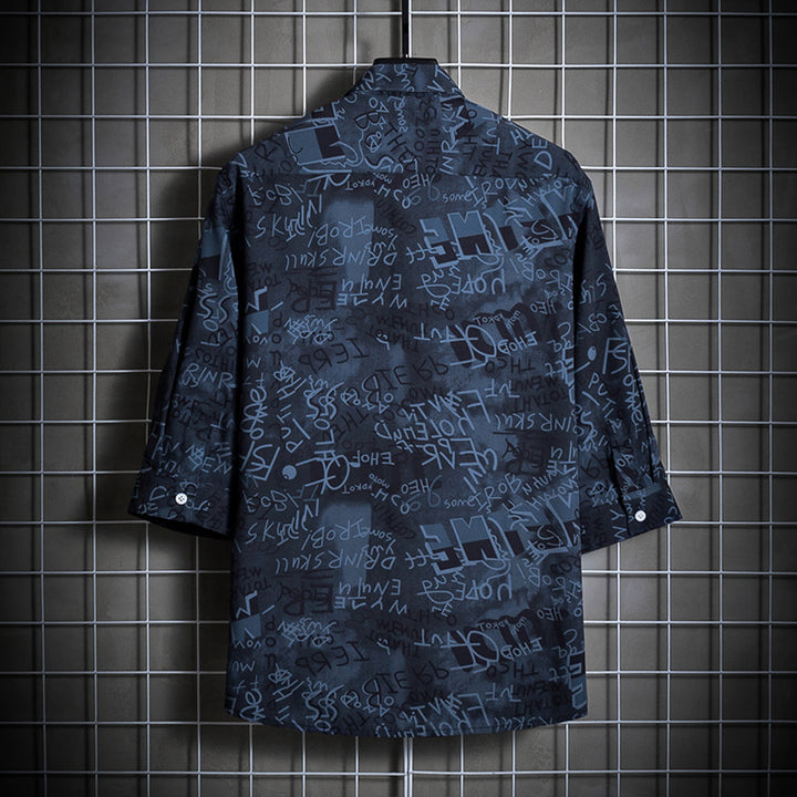 Herren Locker geschnittenes Kurzarm-Overshirt mit allover Grafikprint und Hemdkragen Drune