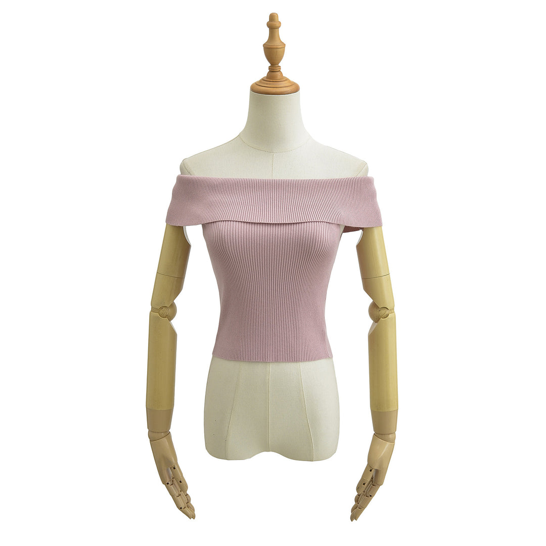 Damen Off-Shoulder Top mit breitem Kragen und strukturiertem Rippdesign Drune