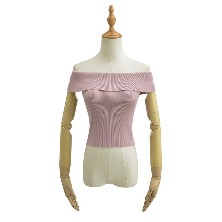 Damen Off-Shoulder Top mit breitem Kragen und strukturiertem Rippdesign Drune