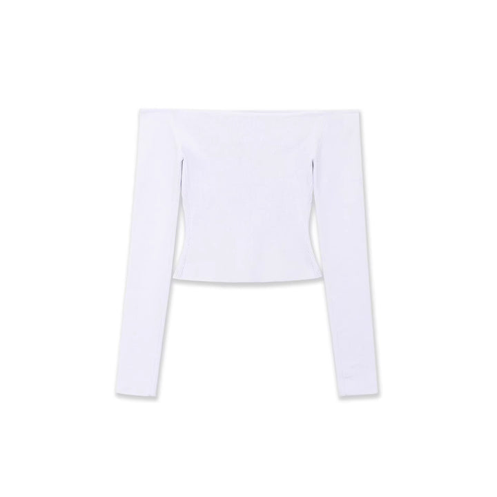 Damen Figurbetontes Off-Shoulder-Langarmtop mit integriertem Bolero und Feinstrick-Rippstruktur Drune