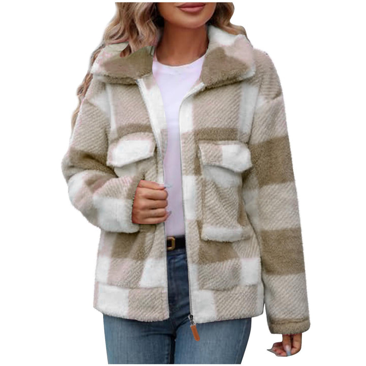 Damen Fleece-Jacke mit Karomuster und praktischen Taschen Drune