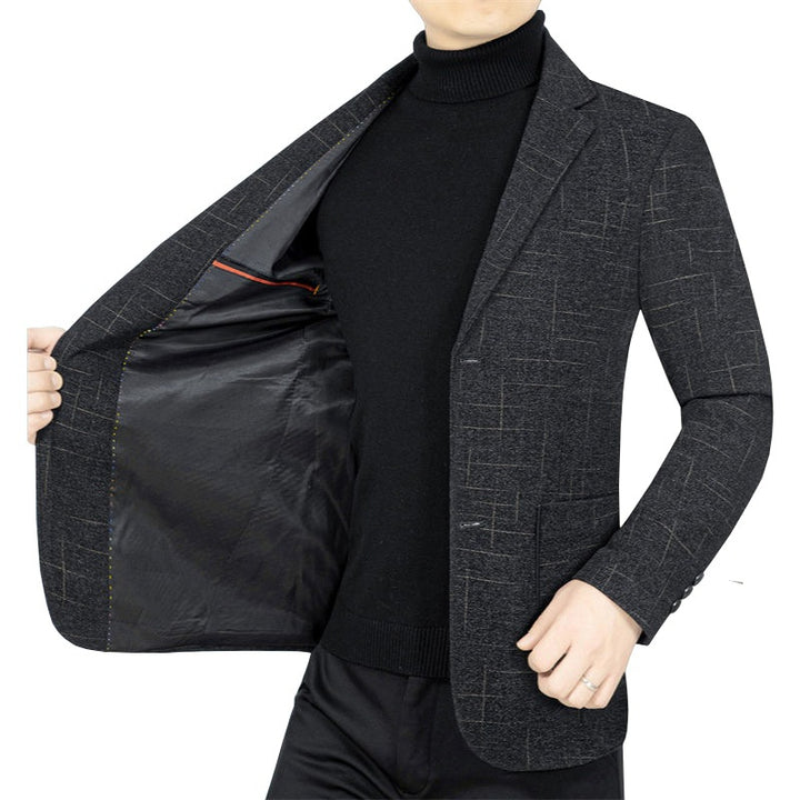 Herren Slim-Fit Sakko aus Wollmischung mit dezentem Karomuster Drune