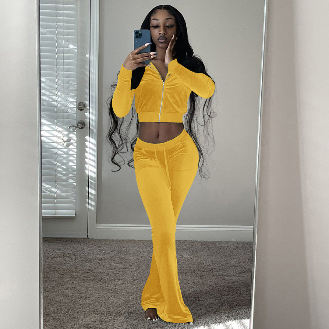 Damen Velours Tracksuit mit Zip-Front und weit geschnittener Hose Drune