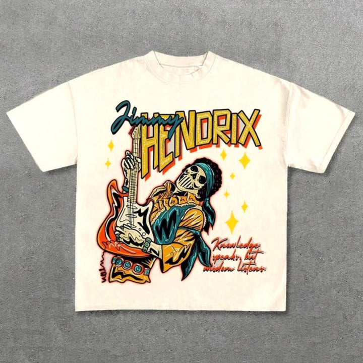 Damen Grafik T-Shirt mit einzigartigem Skelettdesign und kreativem Schriftzug Drune