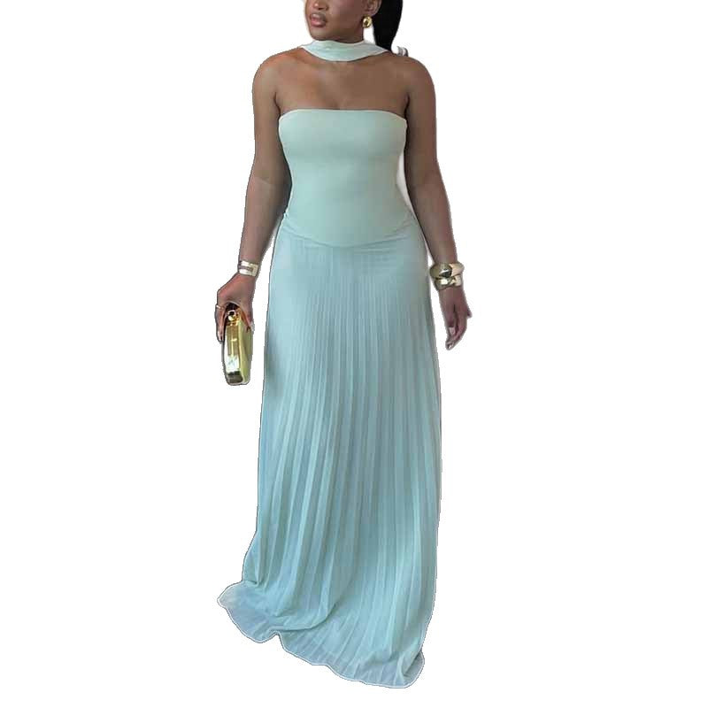 Damen Plissiertes Maxikleid mit elegantem Schulterband und figurschmeichelndem Schnitt Drune