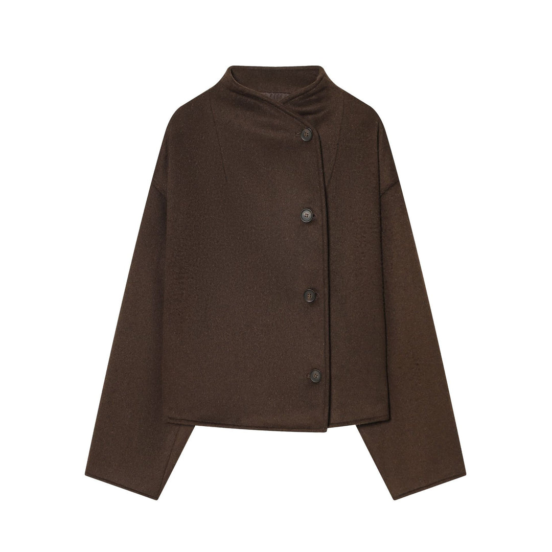 Damen nan kurzes Wollcape mit asymmetrischer Knopfleiste Drune