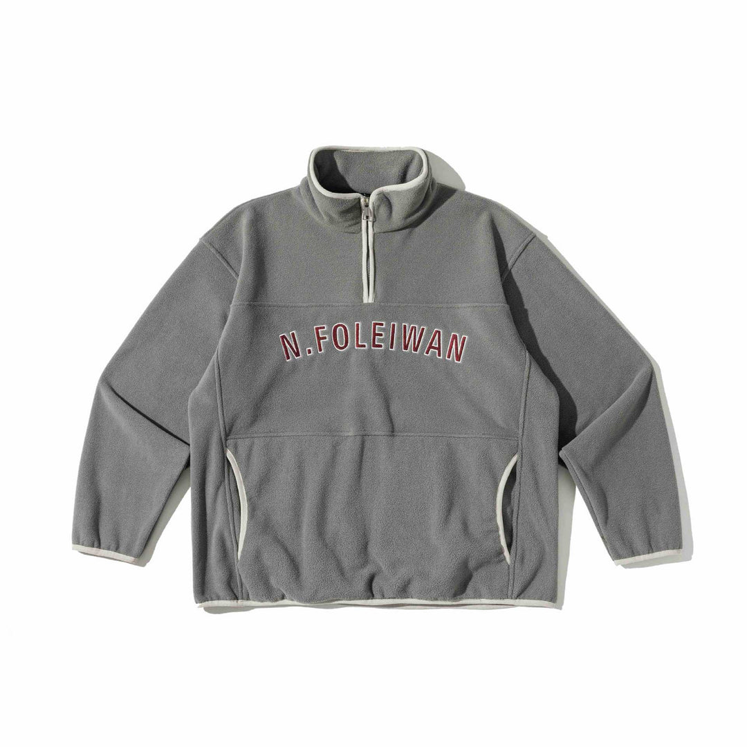 Unisex Fleece-Pullover mit halbhohem Reißverschluss, Kängurutasche und Collegestyle-Stick Drune