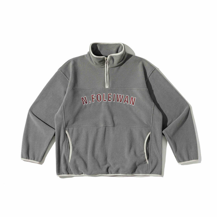 Unisex Fleece-Pullover mit halbhohem Reißverschluss, Kängurutasche und Collegestyle-Stick Drune