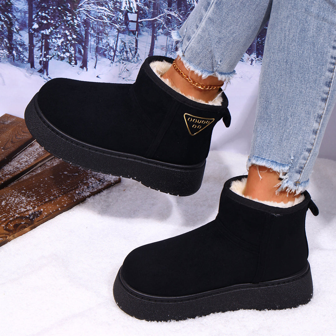 Damen Gefütterte Plateau‑Stiefeletten aus Wildlederoptik mit Teddyfutter Drune