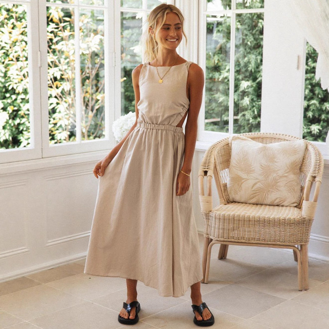 Damen elegantes Sommermaxikleid mit raffiniertem Schnitt und verstellbarem Taillenzug Drune
