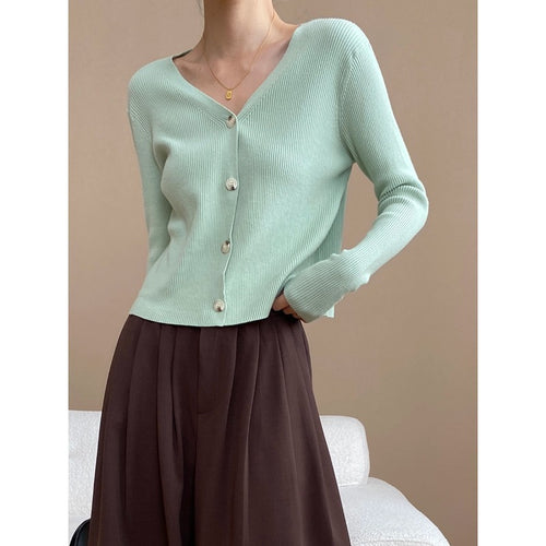 Damen lässiger Cardigan im Rippenstrick-Stil mit zarten Knöpfen Drune